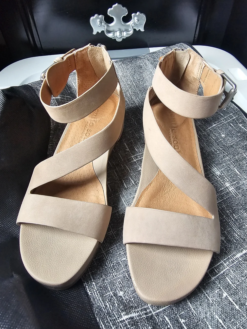 Women's Sandals with Crisscross Ankle-Strap in Taupe by Gentle Souls - Picture 1 of 9